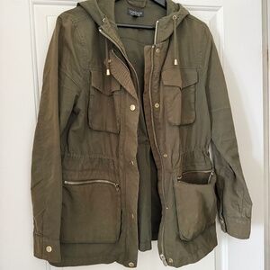 Topshop Olive Military Style Utility Jacket Hooded US 8
